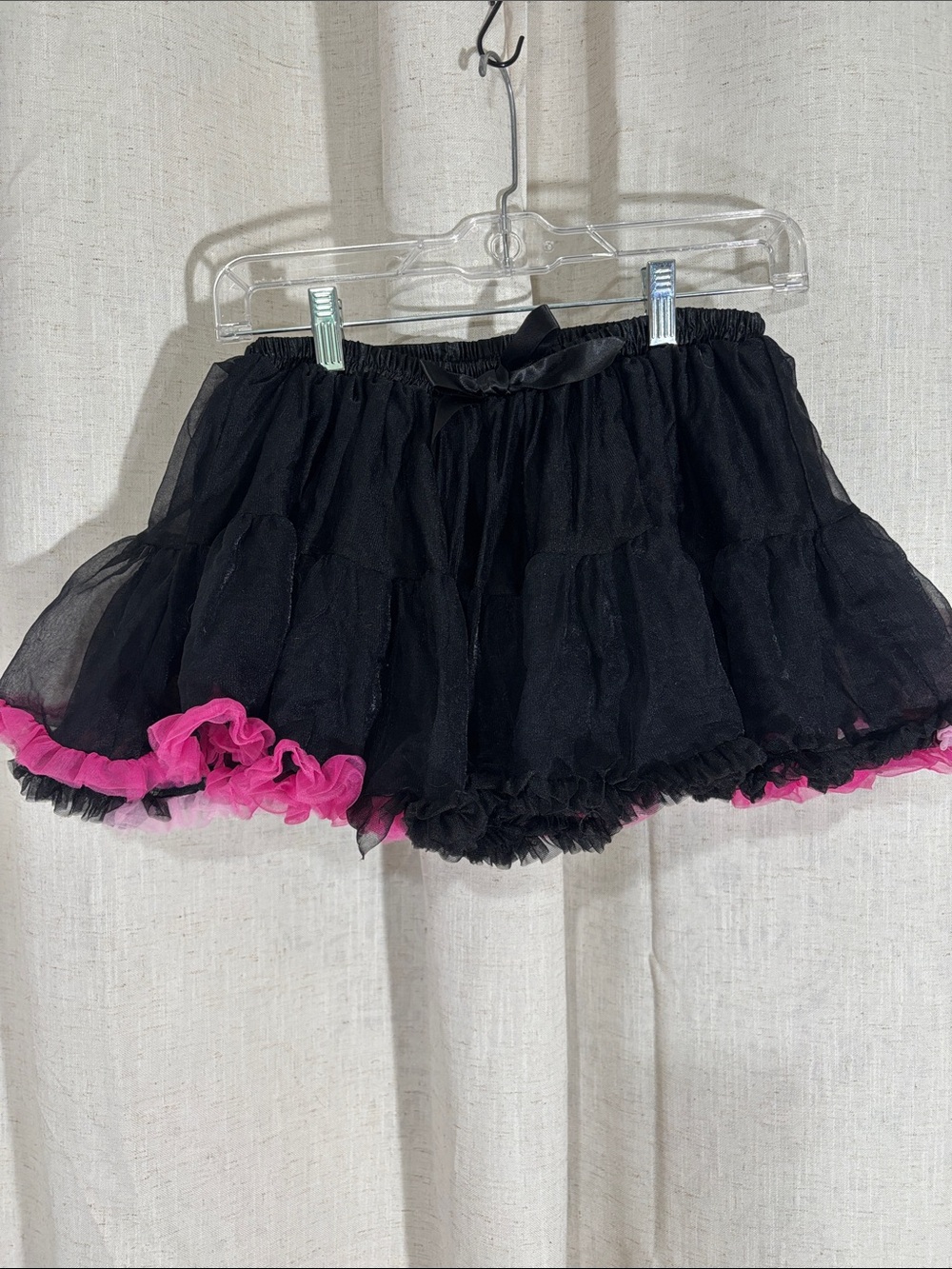Beautees Black Petticoat Skirt with Pink Ruffle Trim